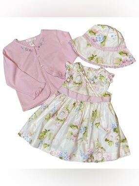 Janie and Jack Seashell Island Lavender Sweater, Floral Dress & Hat 18-24/2T